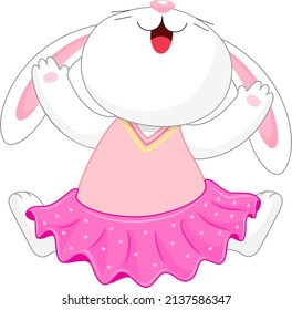 Cute cartoon bunny character jumping. Hare in casual outfit. Vector illustration.