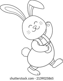 Cute cartoon bunny character smiling. Hare in casual outfit outline style. Vector illustration.