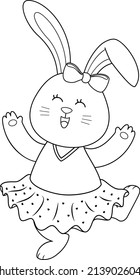 Cute cartoon bunny character smiling. Hare in casual outfit outline style. Vector illustration.