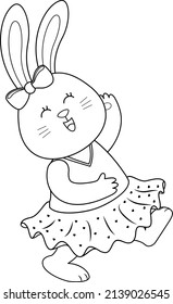 Cute cartoon bunny character smiling. Hare in casual outfit outline style. Vector illustration.