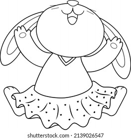 Cute cartoon bunny character smiling. Hare in casual outfit outline style. Vector illustration.
