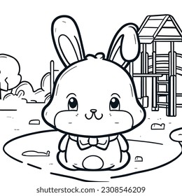 Cute cartoon bunny. Coloring page. Funny rabbit. Vector line art illustration.