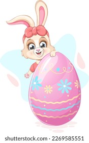 A cute cartoon bunny with Easter egg 