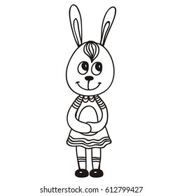 Cute cartoon bunny with egg. Vector illustration.