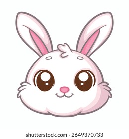 Cute cartoon bunny face isolated on white background. Vector illustration.