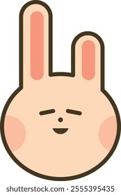 Cute cartoon bunny face with long ears, closed eyes, small nose, small mouth, and pink blushed cheeks, ideal for children's illustrations, stickers, and emojis.