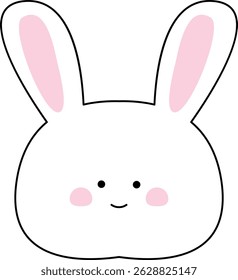 Bonito rosto de coelho de desenho animado com orelhas e bochechas cor-de-rosa, design simples e minimalista, perfeito para ilustrações infantis ou gráficos com tema de Páscoa.