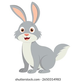 Cute cartoon bunny. Fluffy happy rabbit animal in playful style. Suitable for children's books, sticker, mascot,fairy tales, logo. Isolated vector illustration on white background. Side view