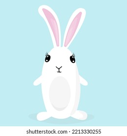 Cute cartoon bunny, funny white rabbit vector illustration