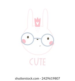 Cute. cartoon bunny, hand drawing lettering, decorative elements. flat style, colorful vector for kids. baby design for cards, poster decoration, t-shirt print	