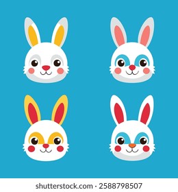 Cute cartoon bunny head collection vector illustration