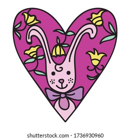 Cute cartoon bunny heart love. Vector illustration