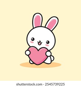 Cute cartoon bunny with heart in vector illustration