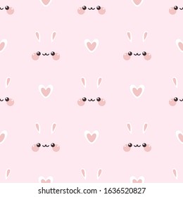 Cute cartoon bunny with hearts. Seamless vector pattern
