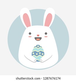 Cute cartoon bunny holding Easter egg. Vector illustration for Easter. Design for cards, posters, bunners or flyers.