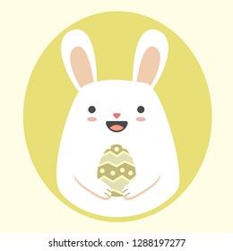Cute cartoon bunny holding Easter egg. Vector illustration for Easter. Design for cards, posters, bunners or flyers.