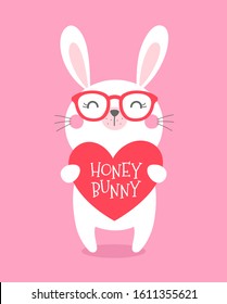 Cute cartoon bunny illustration with for valentine's day card design.