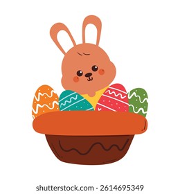 cute cartoon bunny inside egg basket. easter drawing theme for card, wallpaper, background