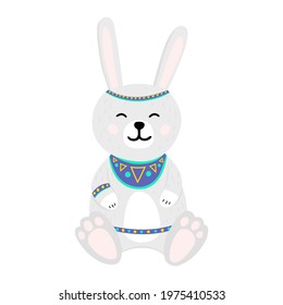 cute cartoon bunny in jewelry sitting on the bottom