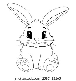 Cute Cartoon Bunny Line Drawing