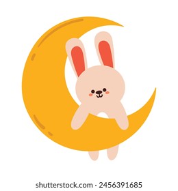 cute cartoon bunny with the moon. cute animal sticker and doodle