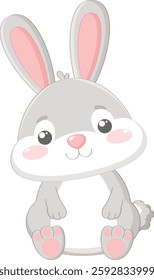 Cute cartoon bunny on white background. Isolated rabbit character. Easter bunny. Vector Illustration