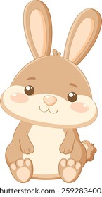 Cute cartoon bunny on white background. Isolated rabbit character. Easter bunny. Vector Illustration