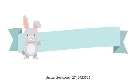 Cute cartoon bunny pointing to a blank banner for your text and design elements