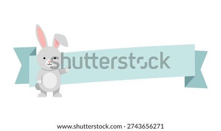 Cute cartoon bunny pointing to a blank banner for your text and design elements