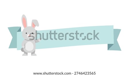 Cute cartoon bunny pointing to a blank banner for your text and design elements
