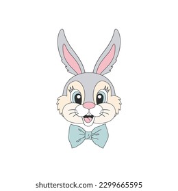 Cute cartoon bunny portrait. Happy Easter design. Vector illustration isolated on white.
