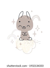 Cute cartoon bunny. Print for baby posters, cards, clothes. Vector cartoon illustration.