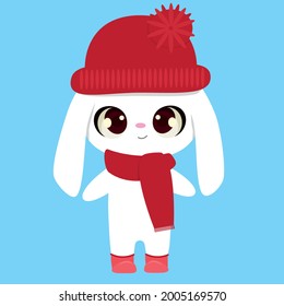   Cute cartoon bunny, rabbit baby in a hat and boots. Toy, idea for t-shirt wallpaper cover postcard