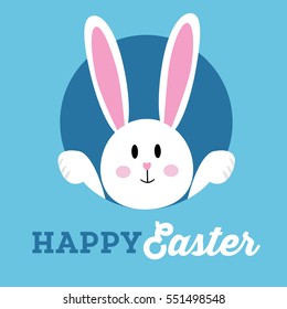 Cute Cartoon Bunny Rabbit Easter Spring White / Blue Vector Image 