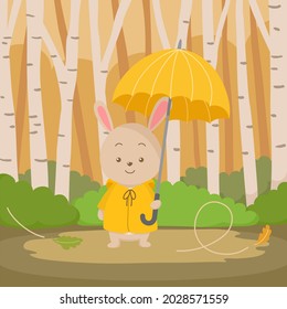 cute cartoon bunny rabbit holding umbrella