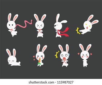 Cute cartoon bunny rabbit pet emotional and action expression icons in isolated background, create by vector