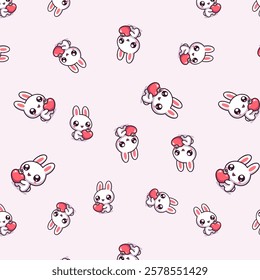 cute cartoon bunny rabbit, premium vector, cute rabbit pattern, pink background