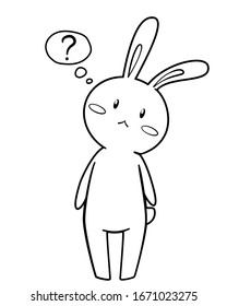 Cute cartoon bunny, rabbit with thought bubble. Vector illustration. Coloring page. Emotions. Stickers.