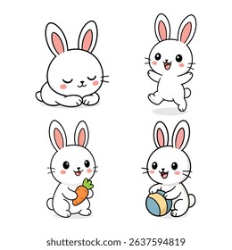 Cute Cartoon Bunny Set – Adorable Rabbit Vector Characters in Various Poses