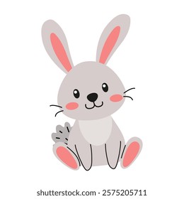 A Cute Cartoon Bunny Sitting Cheerfully, Radiating a Joyful Expression and Charm. character design for Easter, vector illustration in flat style on a white background