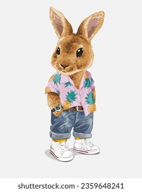 cute cartoon bunny in street fashion style vector illustration