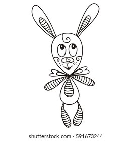 Cute cartoon bunny toy. Vector illustration.