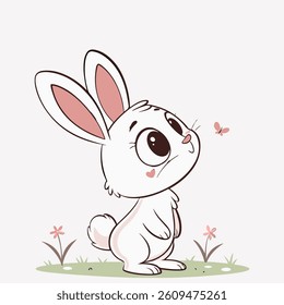 Cute Cartoon Bunny Vector – Isolated on white Baby Rabbit Line Art for Kids, Easter, Nursery spring, and Animal Designs