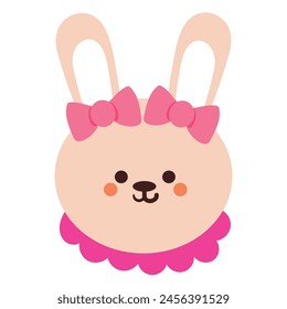 cute cartoon bunny wearing pink ribbon. cute animal doodle