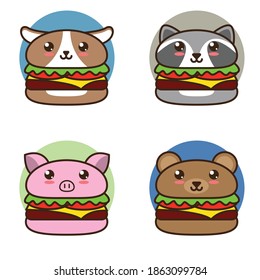 cute cartoon burger with animal illustration