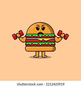 Dibujo lindo Burger personaje es fitness con barbacoa en diseño de estilo moderno