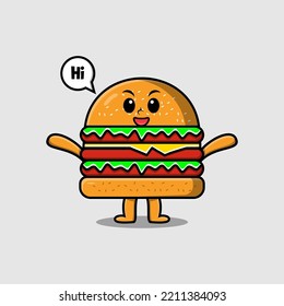 Cute cartoon Burger character with happy expression in modern style design illustration