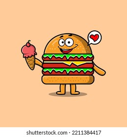 Cute Cartoon Burger character holding ice cream cone in modern cute style illustration
