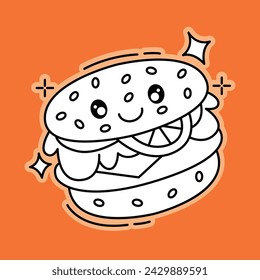 Cute Cartoon Burger Kawaii Illustration