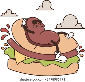 Cute Cartoon Burger and Sausage Illustration